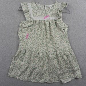 12PM Dress Girls Large 8Y-9Y Mon Ami Green White Daisy Floral Ruffle Sleeveless